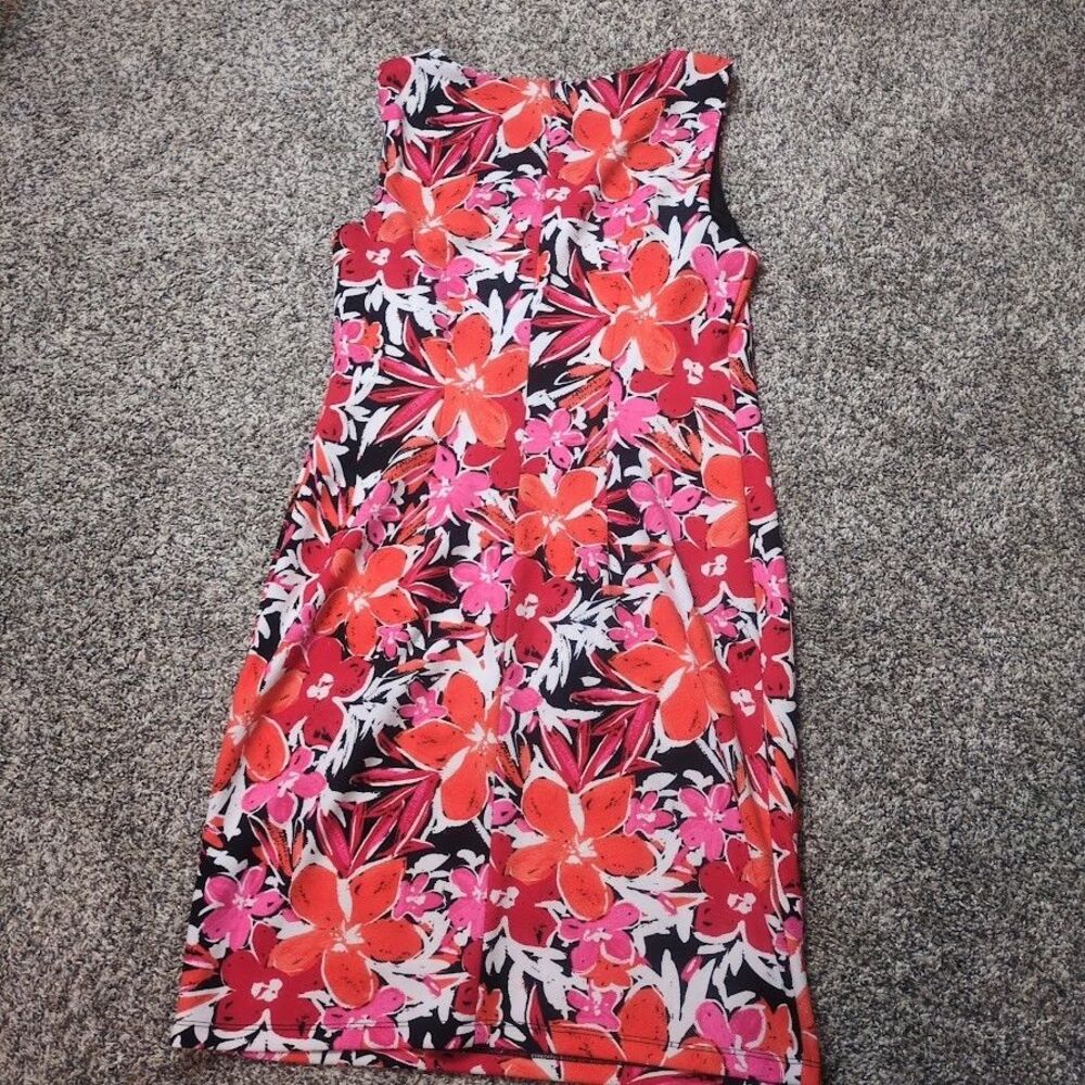ALYX Women's 4 RED PINK ORANGE BLACK Floral dress A-Line Sleeveless - Picture 7 of 8